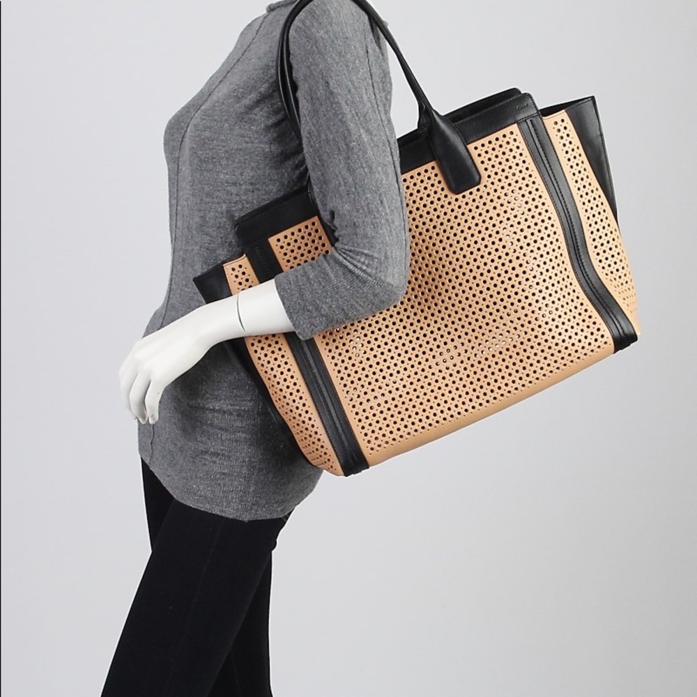 Chloe Alison Large Tote Bag Perforated Tan/Black